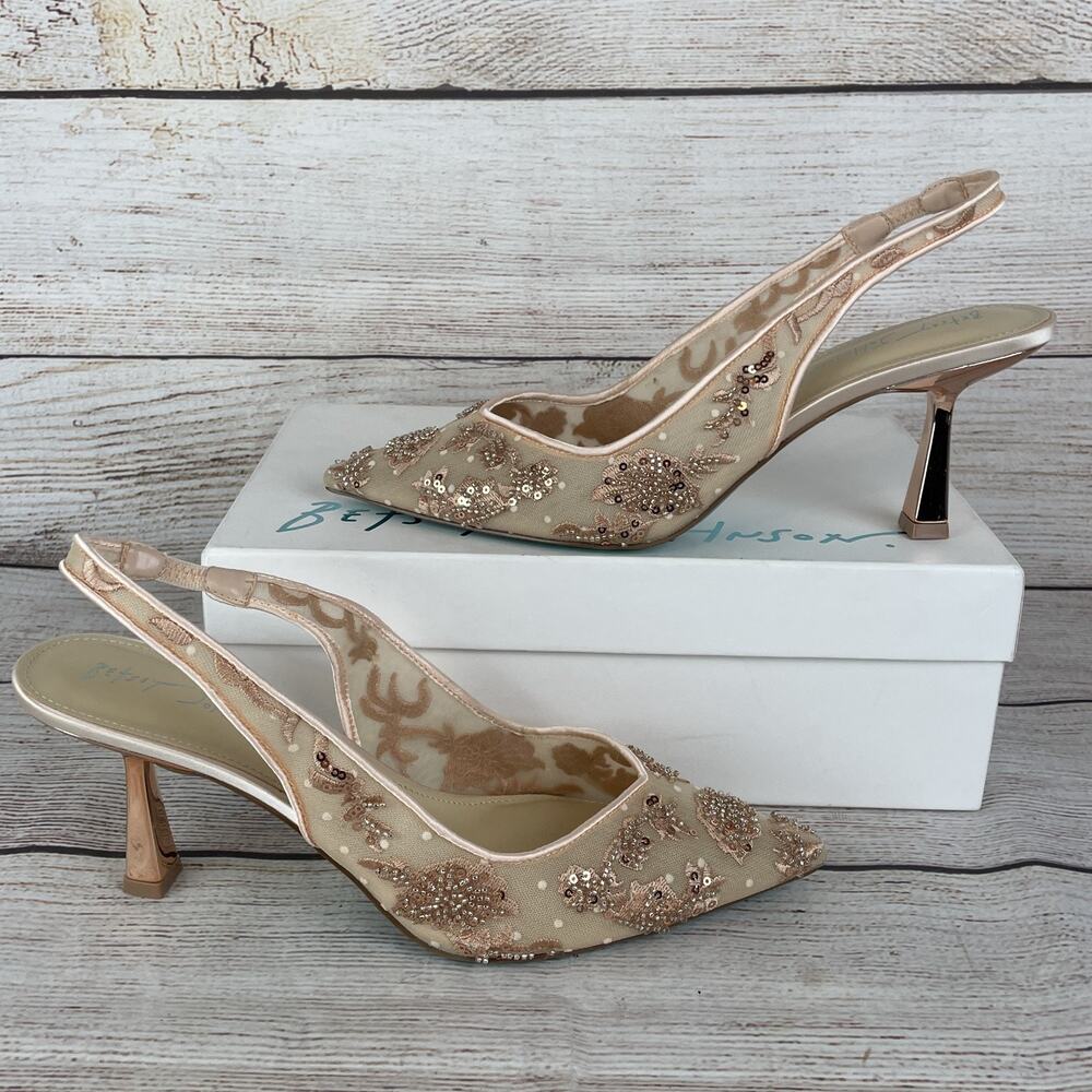 Betsey Johnson Nude Pink Beaded Slingback Heels